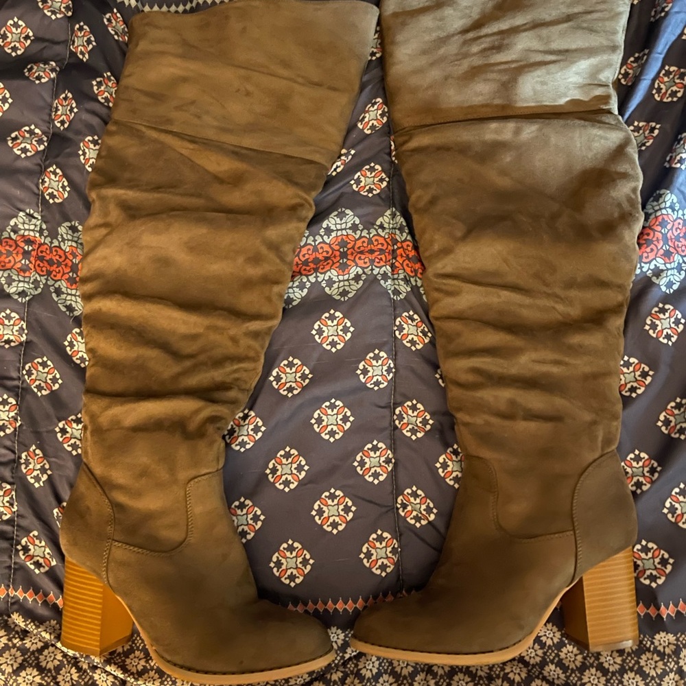 Journee Collection over the knee suede taupe boots